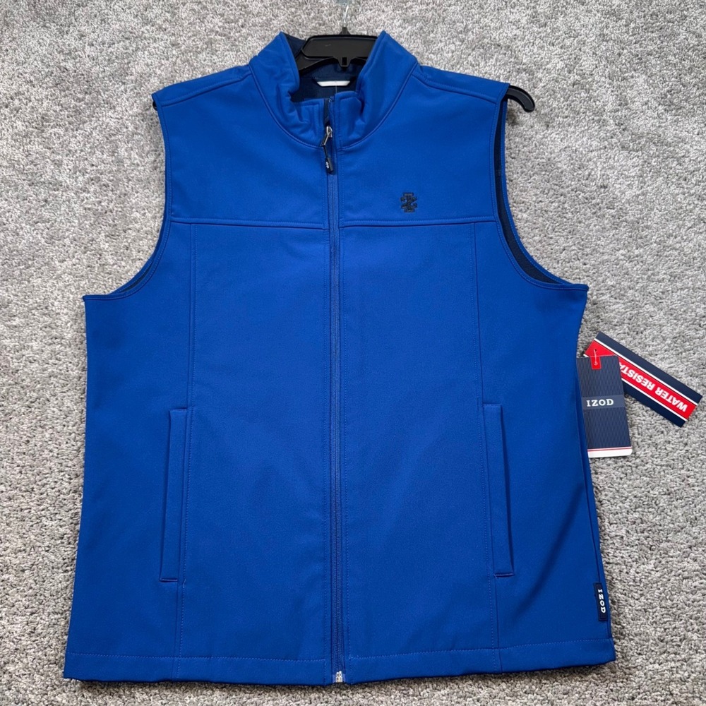 IZOD Men Water Resistant Softshell Vest Cobalt Blue Full Zip Outerwear XL NEW - Picture 2 of 9